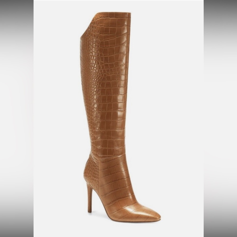 Vince Camuto Tan Croc-Embossed Heeled Boots